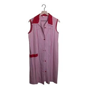 VNTG red striped collared button up dress M